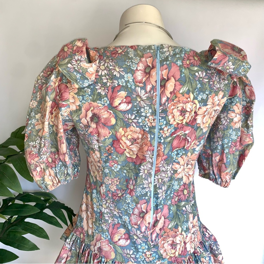 v i n t a g e :: Fairycore Babydoll Puff Sleeve Bow Whimsy Floral Mini Dress - Picture 12 of 13